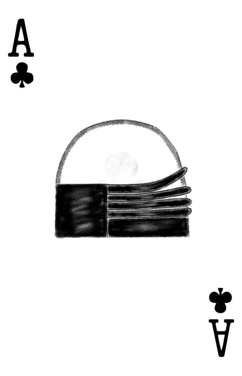 Ace of clubs card featuring a horizontally ribbed Pilosopo bag